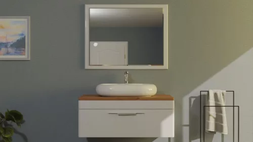 TMP MOON 90 cm fehér - natúr dió - fali fürdőszobabútor - mosdó nélkül - Top Counter mosdókhoz