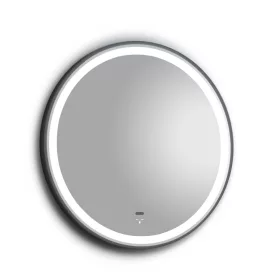   TMP IRON fürdőszoba tükör - FEKETE keret - kerek - LED világítással - érintésmentes kapcsoló - 80 cm