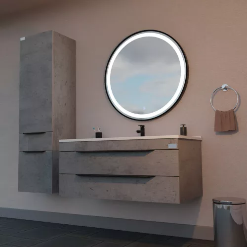 TMP IRON fürdőszoba tükör - FEKETE keret - kerek - LED világítással - érintésmentes kapcsoló - 80 cm