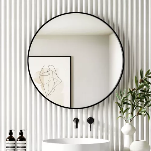 TMP IRON fürdőszobai tükör - FEKETE keret - kerek - 90 cm