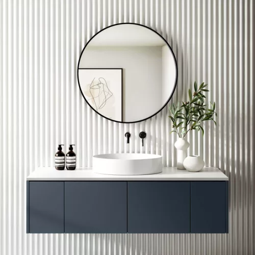 TMP IRON fürdőszobai tükör - FEKETE keret - kerek - 90 cm