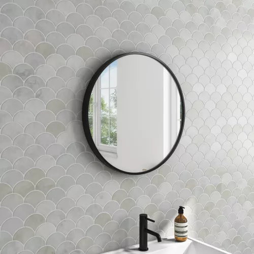 TMP IRON fürdőszobai tükör - FEKETE keret - kerek - 90 cm
