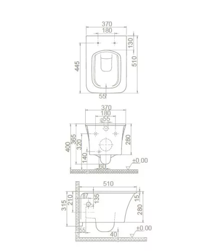 CeraStyle IBIZA fali WC - BEÉPÍTETT bidé funkcióval - rimless - perem nélküli