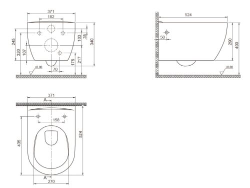 CeraStyle CITY fali WC - MATT FEKETE - rimless - perem nélküli