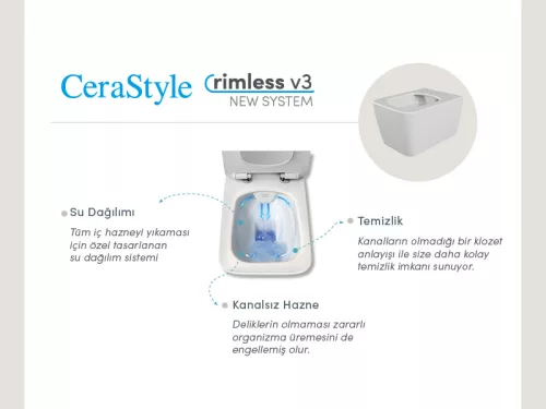 CeraStyle HERA fali WC - rimless - perem nélküli - rejtett rögzítésű - 52 cm
