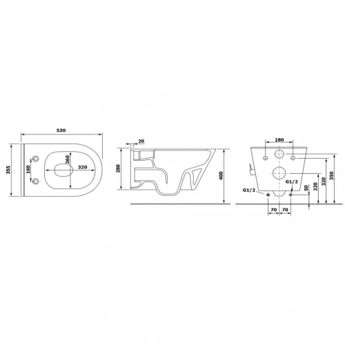 Sanovit AVVA fali WC - BEÉPÍTETT bidé funkcióval - rimless - perem nélküli - 53 cm