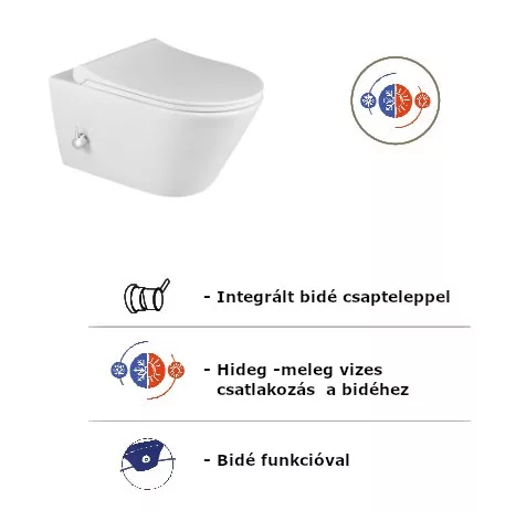 Sanovit AVVA fali WC - BEÉPÍTETT bidé funkcióval - rimless - perem nélküli - 53 cm
