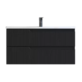   Piramida EURIDIKA fali fürdőszobabútor - műmárvány mosdóval -2 fiókos - PINO FEKETE - 100 x 48 x 53