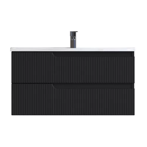 Piramida EURIDIKA fali fürdőszobabútor - műmárvány mosdóval -2 fiókos - PINO FEKETE - 100 x 48 x 53