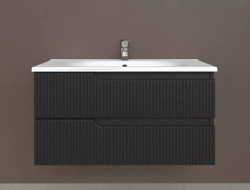 Piramida EURIDIKA fali fürdőszobabútor - műmárvány mosdóval -2 fiókos - PINO FEKETE - 100 x 48 x 53