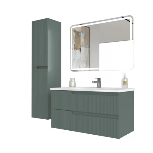 Piramida EURIDIKA fali fürdőszobabútor - műmárvány mosdóval -2 fiókos - PINO ZÖLD - 100 x 48 x 53 cm