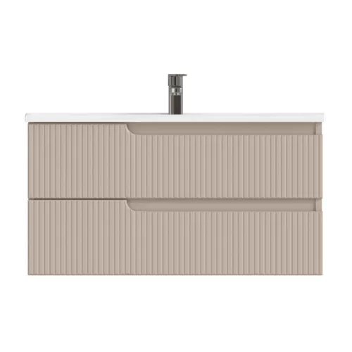 Piramida EURIDIKA fali fürdőszobabútor - műmárvány mosdóval -2 fiókos - PINO BÉZS - 100 x 48 x 53 cm