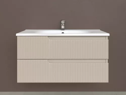 Piramida EURIDIKA fali fürdőszobabútor - műmárvány mosdóval -2 fiókos - PINO BÉZS - 100 x 48 x 53 cm