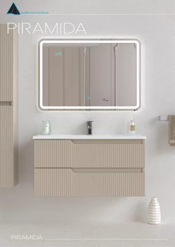 Piramida EURIDIKA fali fürdőszobabútor - műmárvány mosdóval -2 fiókos - PINO BÉZS - 100 x 48 x 53 cm