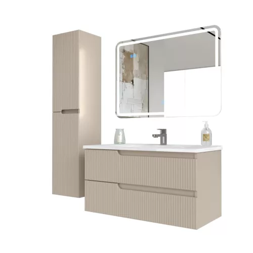 Piramida EURIDIKA fali fürdőszobabútor - műmárvány mosdóval -2 fiókos - PINO BÉZS - 100 x 48 x 53 cm