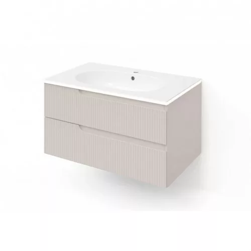 Piramida EURIDIKA fali fürdőszobabútor - műmárvány mosdóval -2 fiókos - PINO BÉZS - 100 x 48 x 53 cm