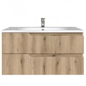   Piramida EURIDIKA fali fürdőszobabútor - műmárvány mosdóval -2 fiókos - PINO TÖLGY -100 x 48 x 53 cm