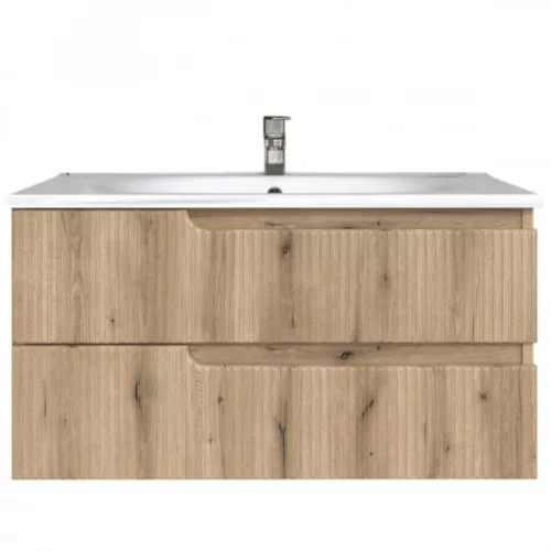 Piramida EURIDIKA fali fürdőszobabútor - műmárvány mosdóval -2 fiókos - PINO TÖLGY - 100 x 48 x 53 cm