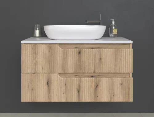 Piramida EURIDIKA fali fürdőszobabútor - mosdópult mosdó nélkül -2 fiókos - PINO TÖLGY - 100 x 48 x 53 cm