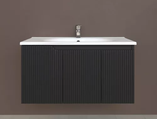 Piramida EURIDIKA fali fürdőszobabútor - műmárvány mosdóval -3 ajtós - PINO FEKETE- 100 x 48 x 53 cm