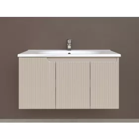   Piramida EURIDIKA fali fürdőszobabútor - műmárvány mosdóval -3 ajtós - PINO BÉZS - 100 x 48 x 53 cm