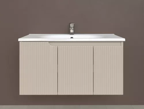 Piramida EURIDIKA fali fürdőszobabútor - műmárvány mosdóval -3 ajtós - PINO BÉZS - 100 x 48 x 53 cm