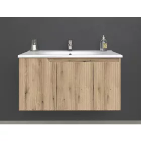   Piramida EURIDIKA fali fürdőszobabútor - műmárvány mosdóval -3 ajtós - PINO TÖLGY - 100 x 48 x 53 cm