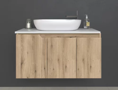 Piramida EURIDIKA fali fürdőszobabútor - mosdópult mosdó nélkül -3 ajtós - PINO TÖLGY - 100 x 48 x 53 cm