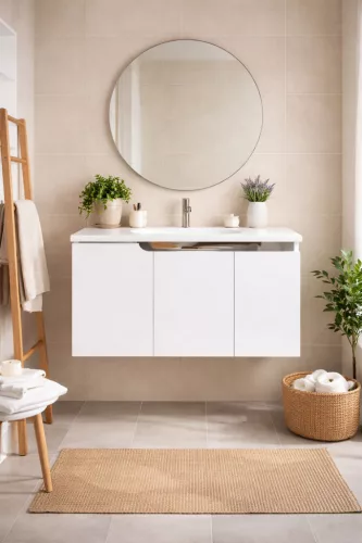 Piramida EURIDIKA fali fürdőszobabútor - műmárvány mosdóval - 3 ajtós - 100 x 48 x 53 cm