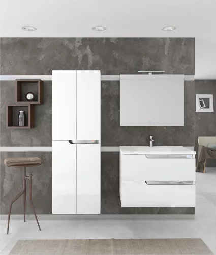 Piramida EURIDIKA fali fürdőszobabútor - műmárvány mosdóval - 2 fiókos - 100 x 48 x 53 cm