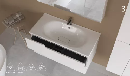 Piramida EURIDIKA fali fürdőszobabútor - műmárvány mosdóval - 2 fiókos - 100 x 48 x 53 cm