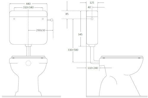 CR DELTA DUO WC tartály - 2 gombos - 8l - alacsony szereléshez 44 x 35 x 12 cm