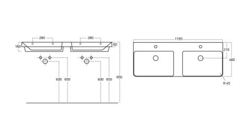 Sanovit LUXURY - porcelán mosdókagyló - dupla - 120 x 46 cm