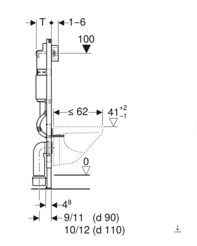 Geberit DuofixBasic fali WC-szerelőelem - 112 cm - Delta 12 cm-es falsík alatti öblítőtartállyal