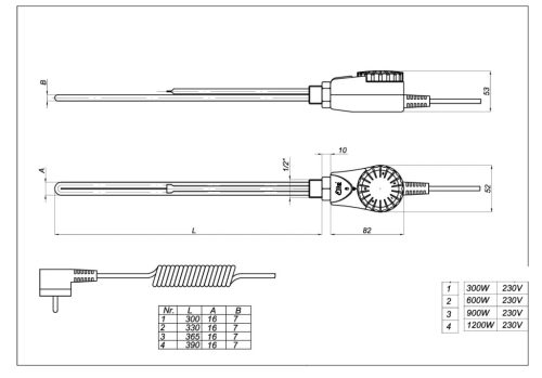 Fűtőbetét törölközőszárító radiátorhoz - Viva Platinum Therm - FEHÉR- termosztátos - 900 Watt - 230V