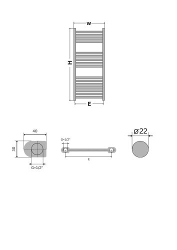 Törölközőszárító radiátor - Viva Platinum Therm - EGYENES - fehér - 400 x 1000 mm