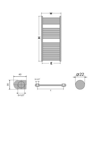 Törölközőszárító radiátor - Viva Platinum Therm - EGYENES - fehér - 500 x 1200 mm