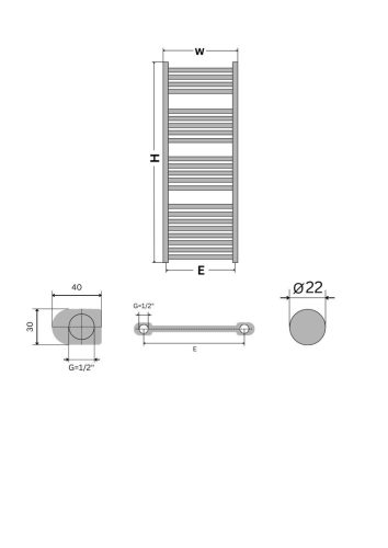 Törölközőszárító radiátor - Viva Platinum Therm - EGYENES - fehér - 500 x 1500 mm