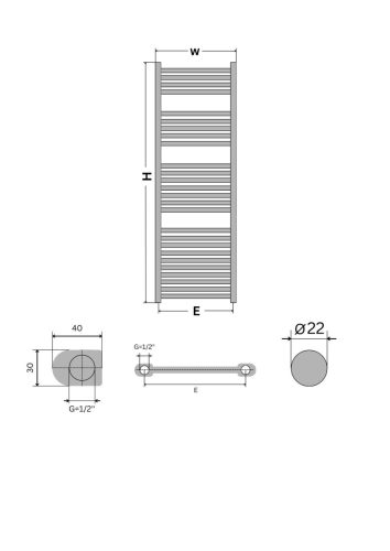 Törölközőszárító radiátor - Viva Platinum Therm - EGYENES - fehér - 500 x 1800 mm