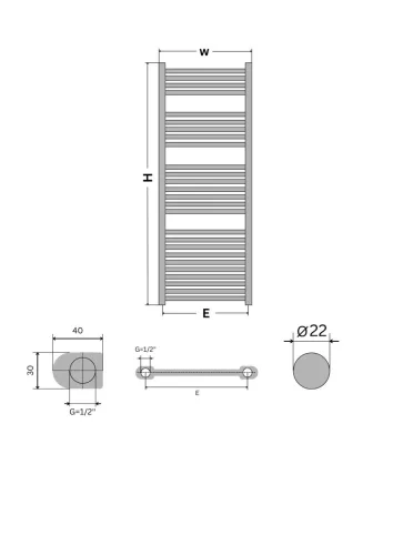 Törölközőszárító radiátor - Viva Platinum Therm - EGYENES - fehér - 700 x 1800 mm
