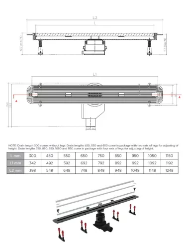 Pestan zuhanyfolyóka Confluo Slim Line 105 cm