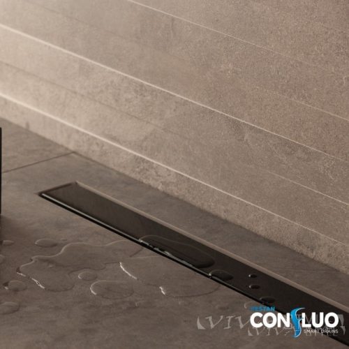 Pestan zuhanyfolyóka Confluo Frameless Line FEKETE üveg 95 cm