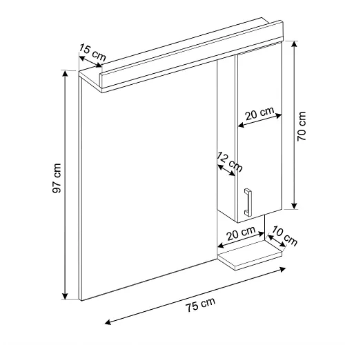Viva STYLE Tükrös fürdőszobai szekrény LED világítással - JOBBOS szekrénnyel - 75 x 97 x 15 cm