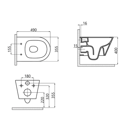 Sanovit SLIM AVVA fali WC + Brilla SLIM L ülőke - perem nélküli - rövid - 49 cm