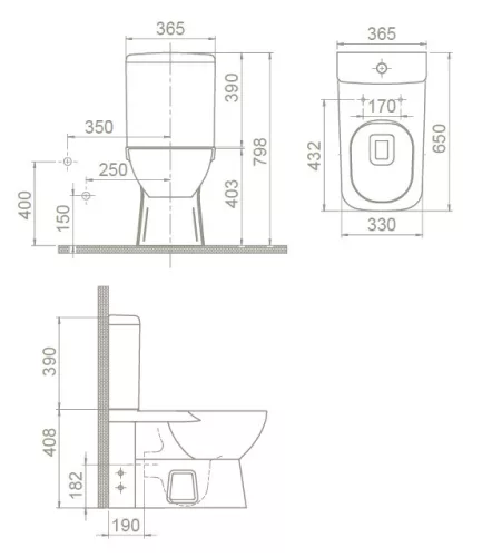 CeraStyle DURU perem nélküli monoblok WC - WC tartály - öblítőszelep - mély öblítésű