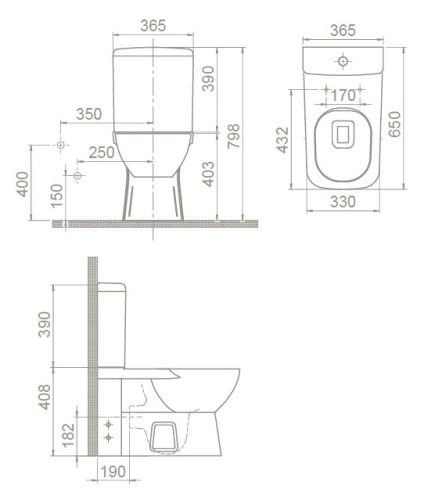 CeraStyle DURU perem nélküli monoblok WC - WC tartály - öblítőszelep - mély öblítésű