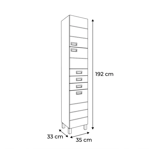 Viva SZQUARE fürdőszobai ÁLLÓSZEKRÉNY 192 magas POLCOS - JOBBOS - 35 x 33 x192 cm