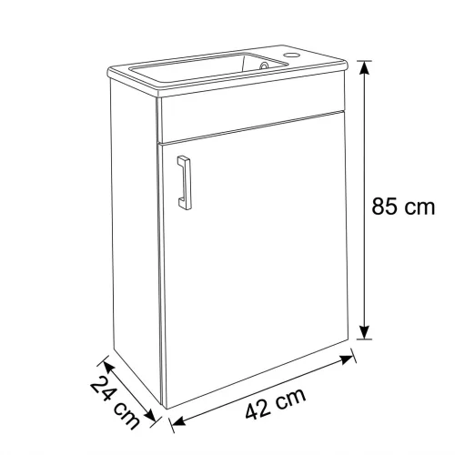 VivaStyle NIKA - fali függesztett - fürdőszobabútor CeraStyle 71100 mosdóval - JOBBOS - 42 x 24 cm