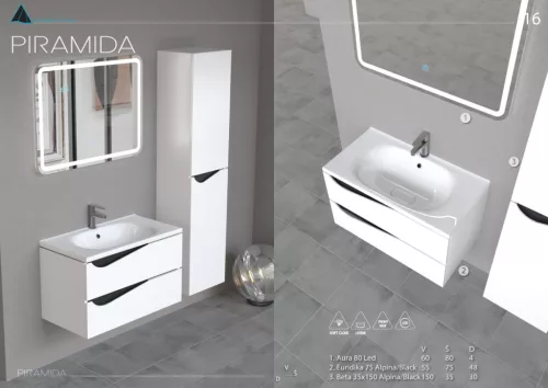 Piramida BETA fali fürdőszoba - állószekrény - FEHÉR-FEKETE - 35 x 150 x 30 cm