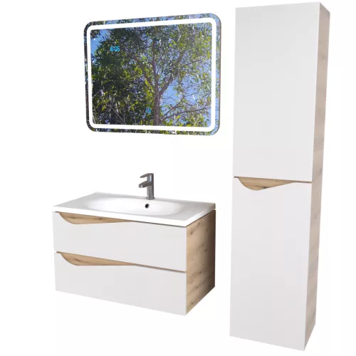 Piramida BETA fali fürdőszoba - állószekrény - ALPINFEHÉR-TÖLGY - 35 x 150 x 30 cm